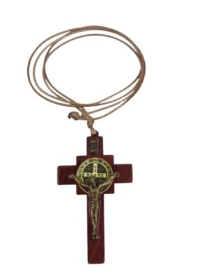 Crucifixo Intercessor Sao Bento Vermelho 67mm Cordao Ref Cr90