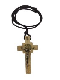 Colar Cruz Madeira Medalha Sao Bento Square 8cm Ouro Velho Ref 855 sp