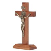 Crucifixo Madeira Mesa 7cm com Sao Bento Ouro Velho Ref 68403 Aramon