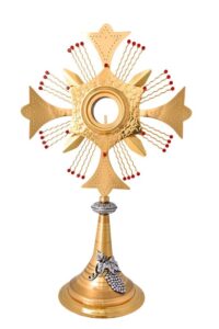 Ostensorio Dourado Raios C/ Pedras Vermelha Detalhe Uva 67x40x20 Ref Os60c