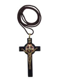 Crucifixo Medalha de Sao Bento 90mm no Cordao Preto Cr99 Sta Rita
