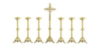 Conjunto Cruz e 6 Casticais C/ Refil Fluido Dourado